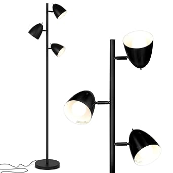Brightech Jacob - LED Reading and Floor Lamp for Living Rooms & Bedrooms - Classy, Mid Century Modern Adjustable 3 Light Tree - Standing Tall Pole Lamp with 3 LED Bulbs - Classic Black