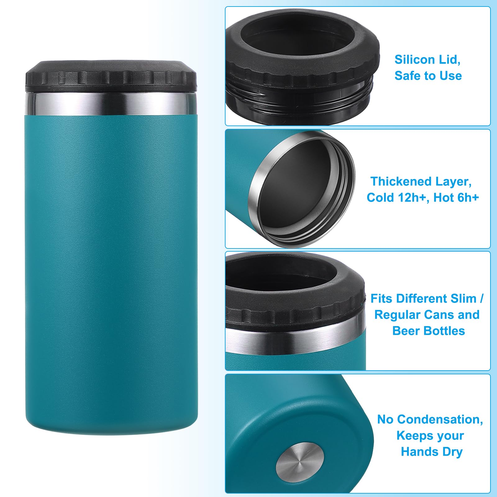 PATIKIL Slim Can Cooler, 16oz Skinny Can Insulated Beer Sleeve Drink Holder for Beer Soda Coffee Regular Cans and Bottles, Blue - Image 4
