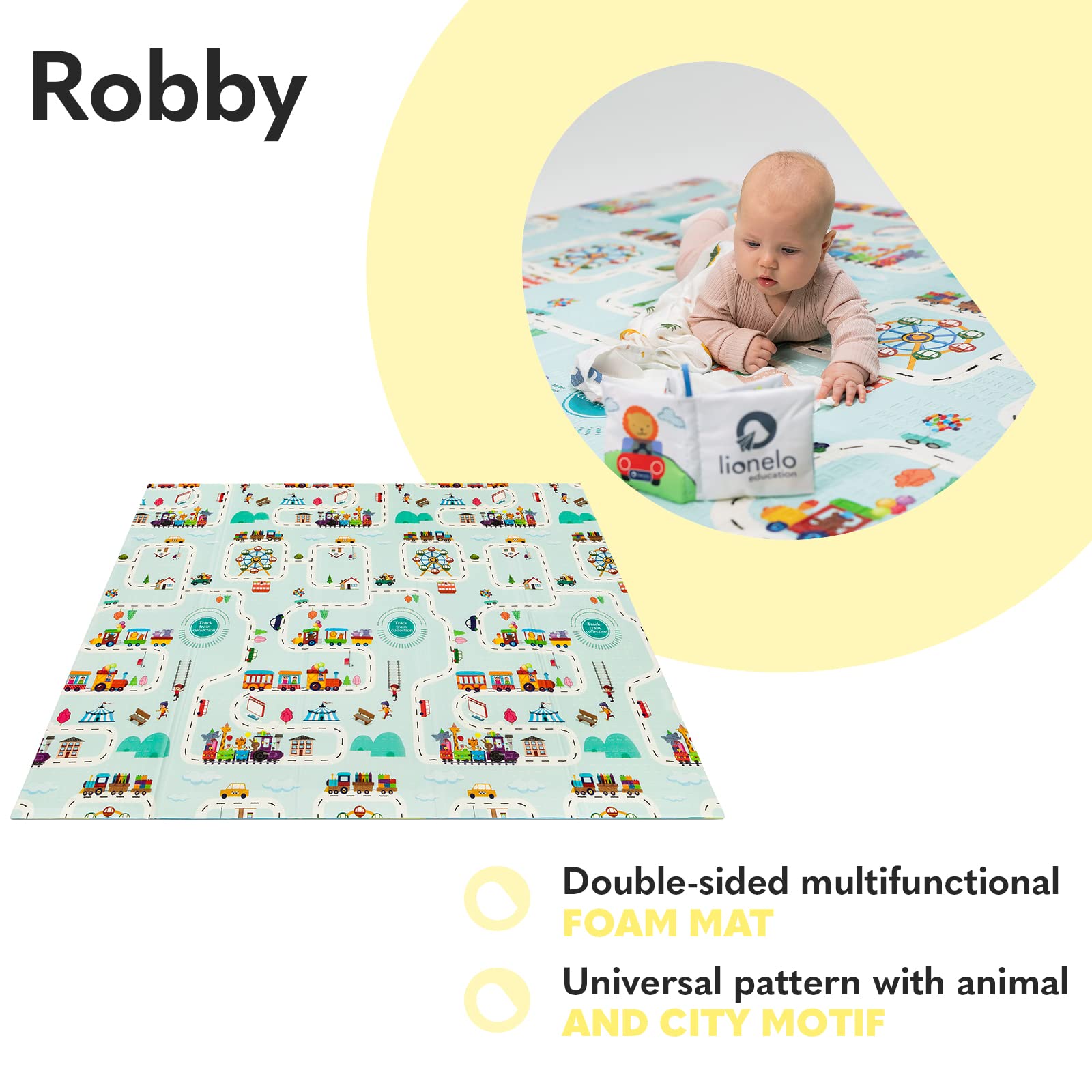 LIONELO Robby Grande reversibile tappetino gioco e educativo 200x180cm per neonati e bambini & Anika 2in1 Palestrina Tappetino da Gioco Box 114cm Cuscino sotto la Pancia Ricco