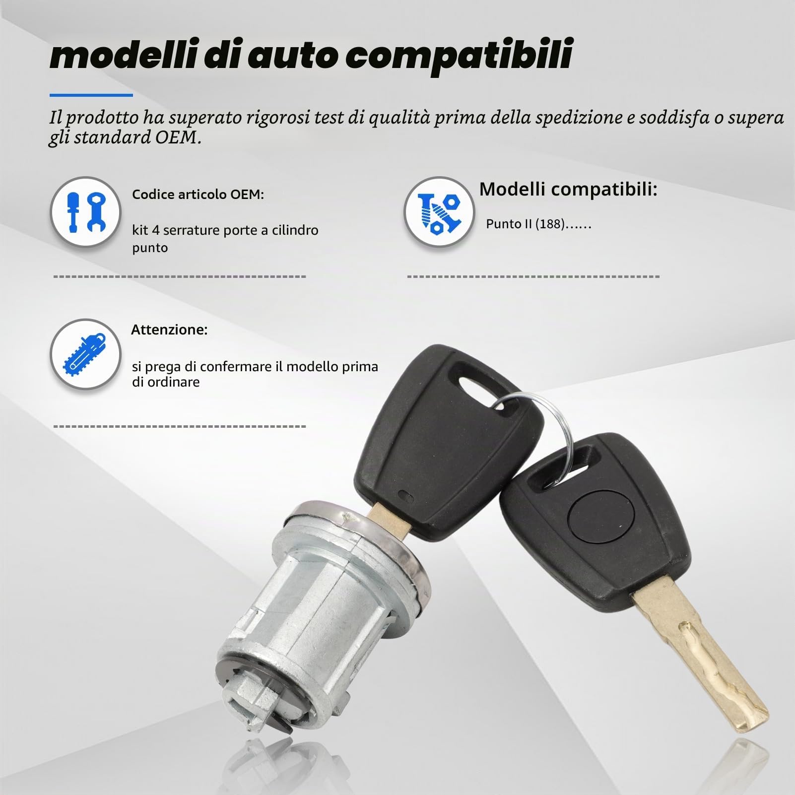 KIT 4 Serrures Portes barillets + neiman pour Fi.at Panda Punto Doblo 500 Alfa Romeo 156.d'allumage à barillet clés Lame SIP22 71771348