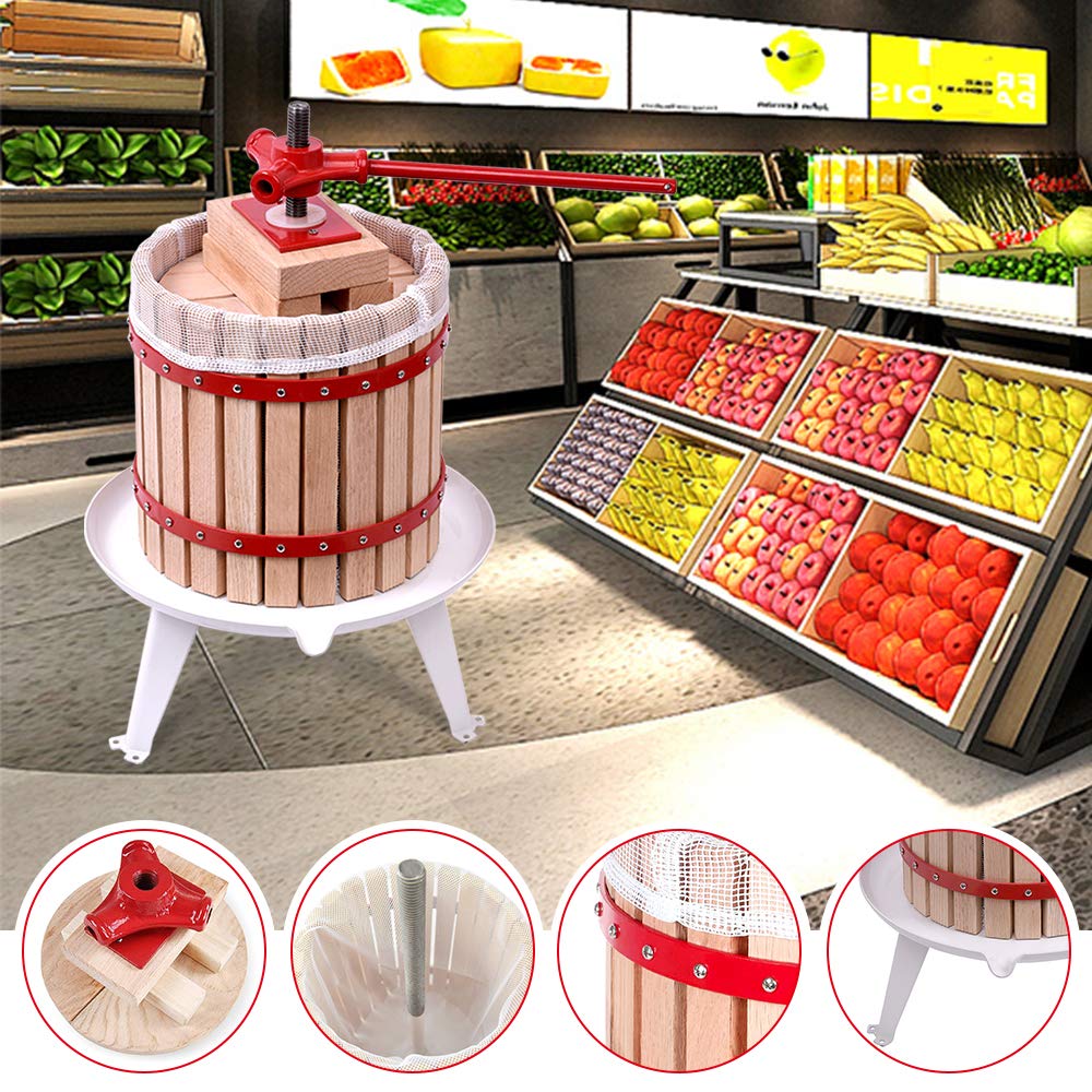 XMTECH 6 liter fruitpers, persdoek, mechanische sappers, wijnpers, appelpers, maischepers, doe-het-zelf, 6 l