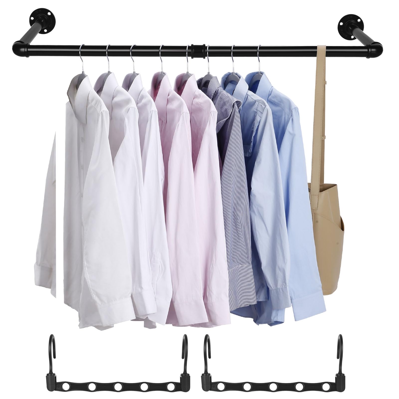 McBlast Heavy Duty Wall Mounted Clothes Rail 88cm Black with 2 Hangers