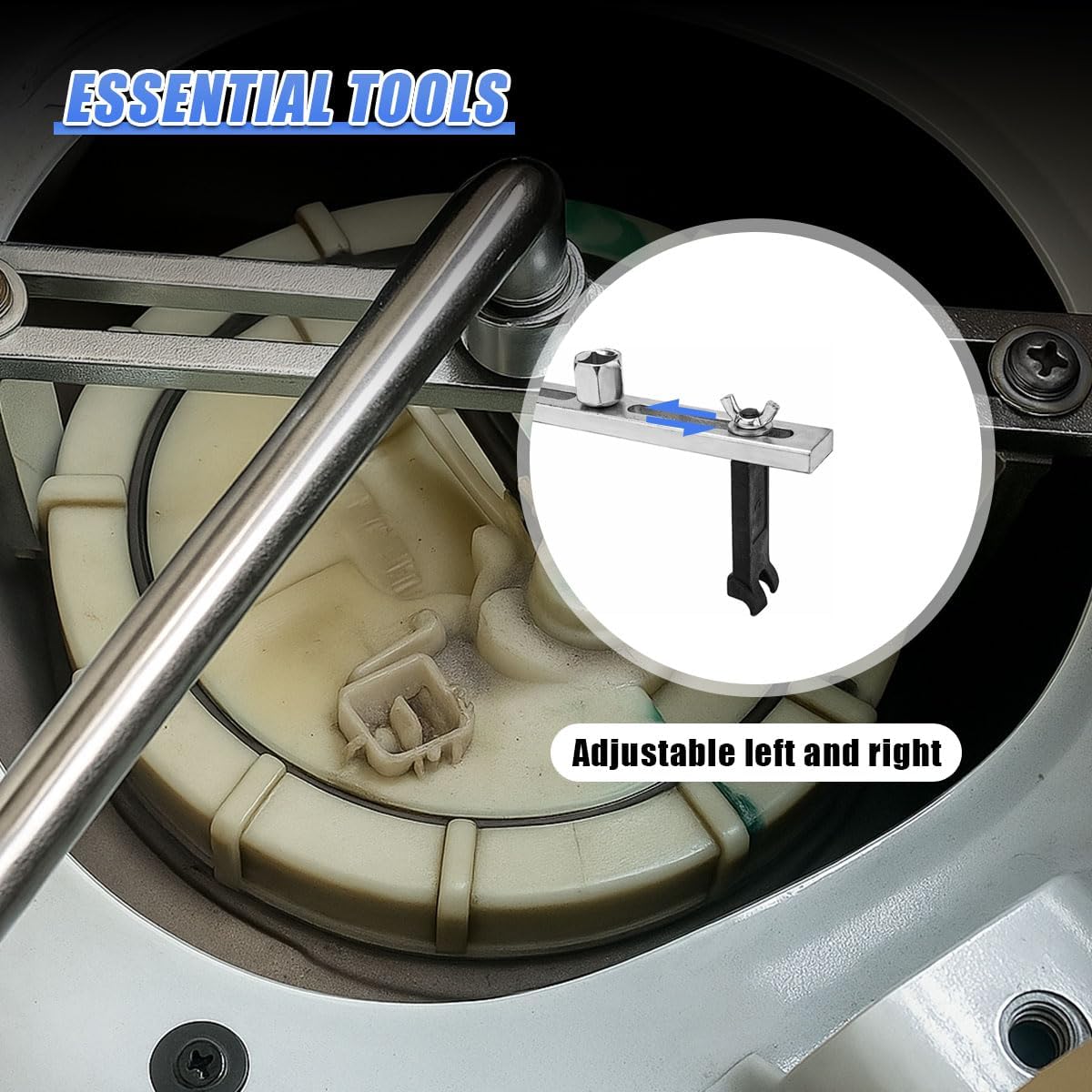 YoRise Car Fuel Pump Removal Tool, Adjustable Automotive Fuel Lid Tank Cover Collar Ring Remove Spanner, Universal Vehicle Lock Ring Repair Tool Kit with 3/8" to 1/2" Drive(Curve)