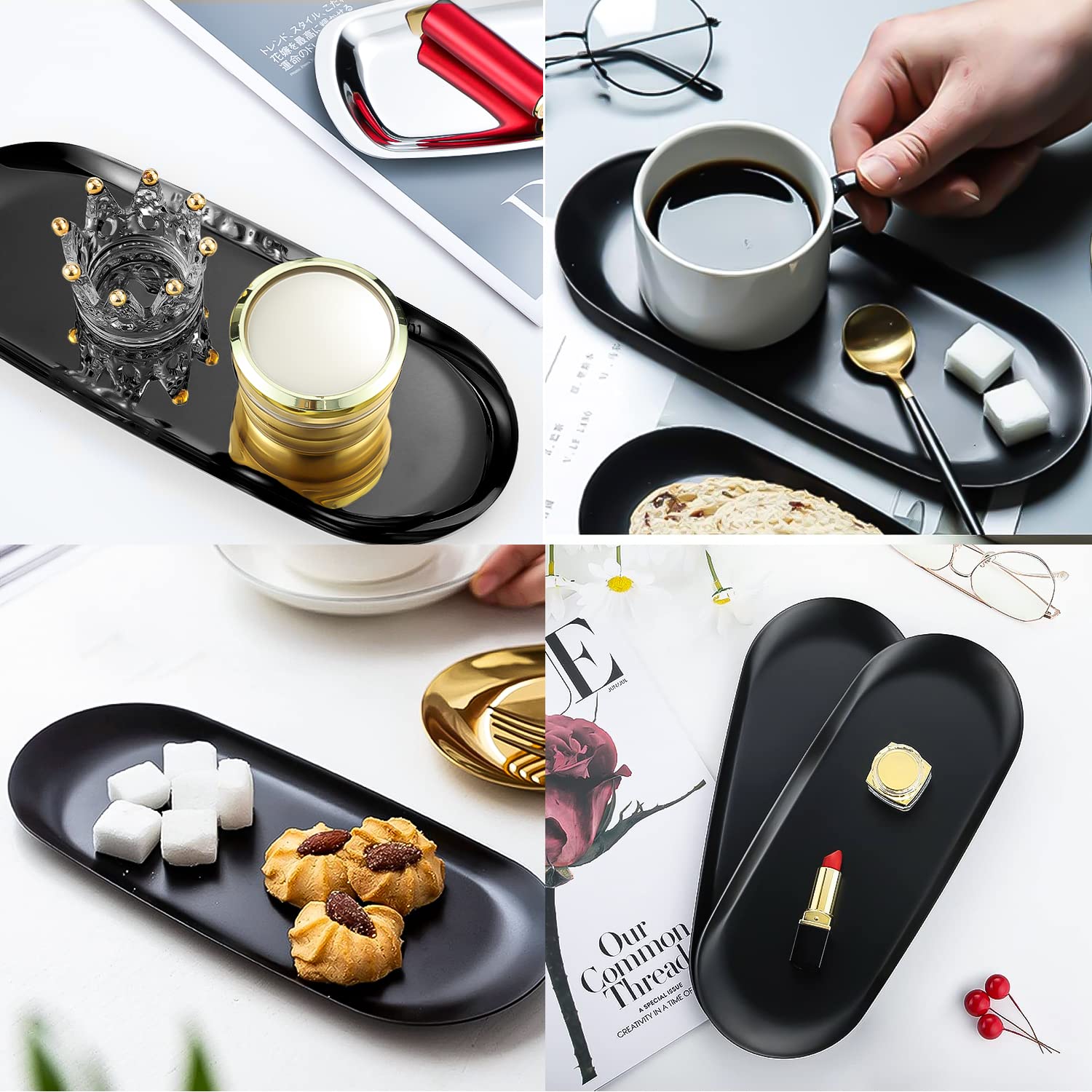 2 Vassoi Decorativi In Acciaio Inox Nero - Ovale, 23x9.5cm, Per Casa E Bagno - Foto 10