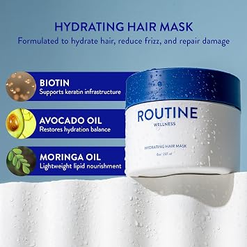 Routine Wellness Deep Conditioning Hair Mask - Bring Dry, Damaged Hair Back to Life Hydrating Repair Treatment that Moisturizes, Strengthens & Adds Volume Coconut & Vanilla 8oz