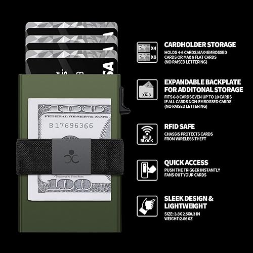 Miniatura 72 de Cartera delgada de aluminio para hombre, placa trasera expandible duradera, bloqueo RFID, billetera desplegable de metal minimalista, con capacidad