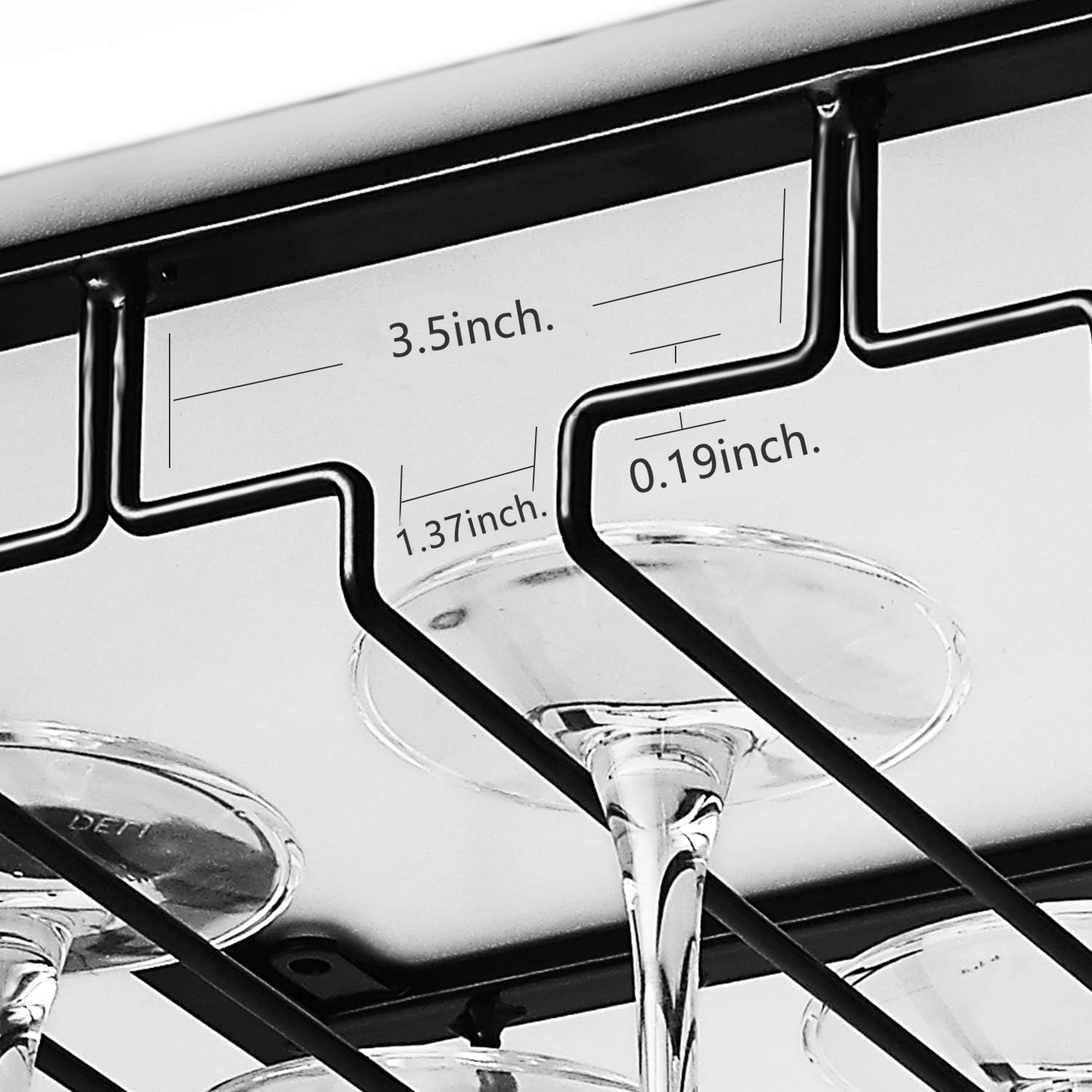 DEFWAY Wine Glass Rack - 2 Pack Under Cabinet Stemware Wine Glass Holder Glasses Storage Hanger Metal Organizer for Bar Kitchen 4 Rows Black