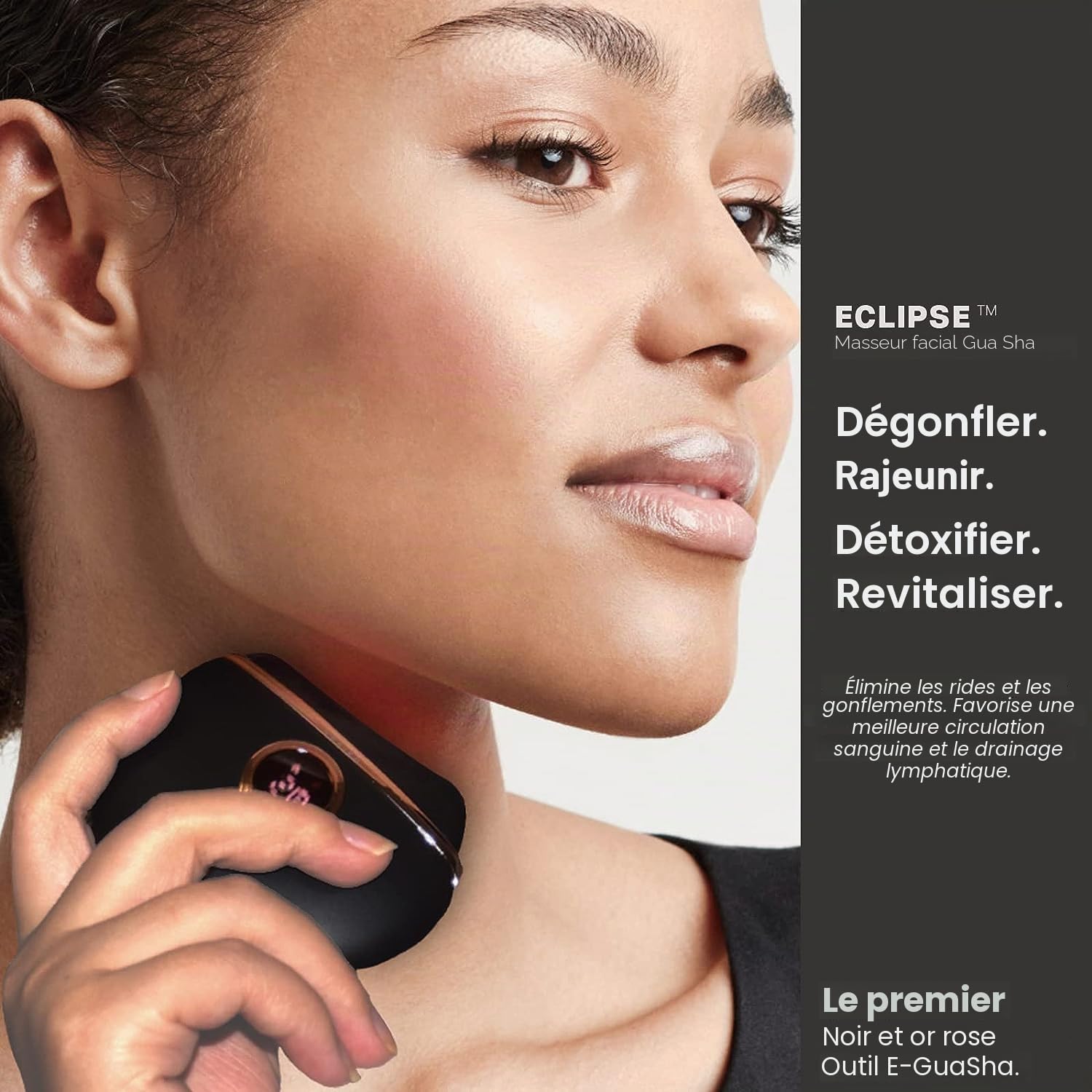 VRAIKO Outils Visage Gua Sha, Masseur Électrique Anti-Âge avec Chaleur & Vibration, Lifting Facial, Réduction des Rides et des Gonflements (Eclipse)