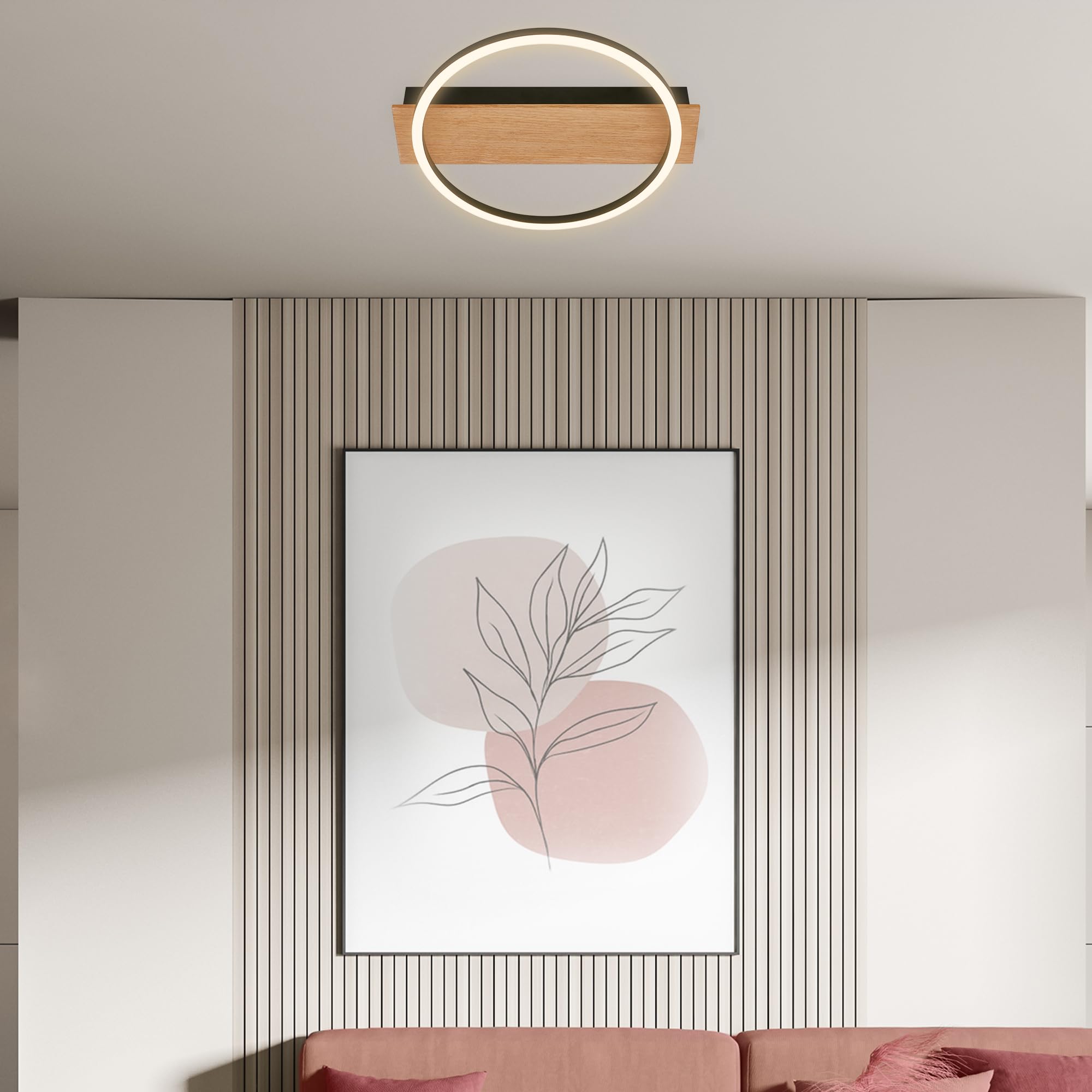BRILONER - Plafonnier LED décor bois, lumière blanche chaude, 13W, 1400 lm, plafonnier, lampe, lampe de salon, lampe de chambre, lampe de cuisine, 34x30x6 cm, noir-bois