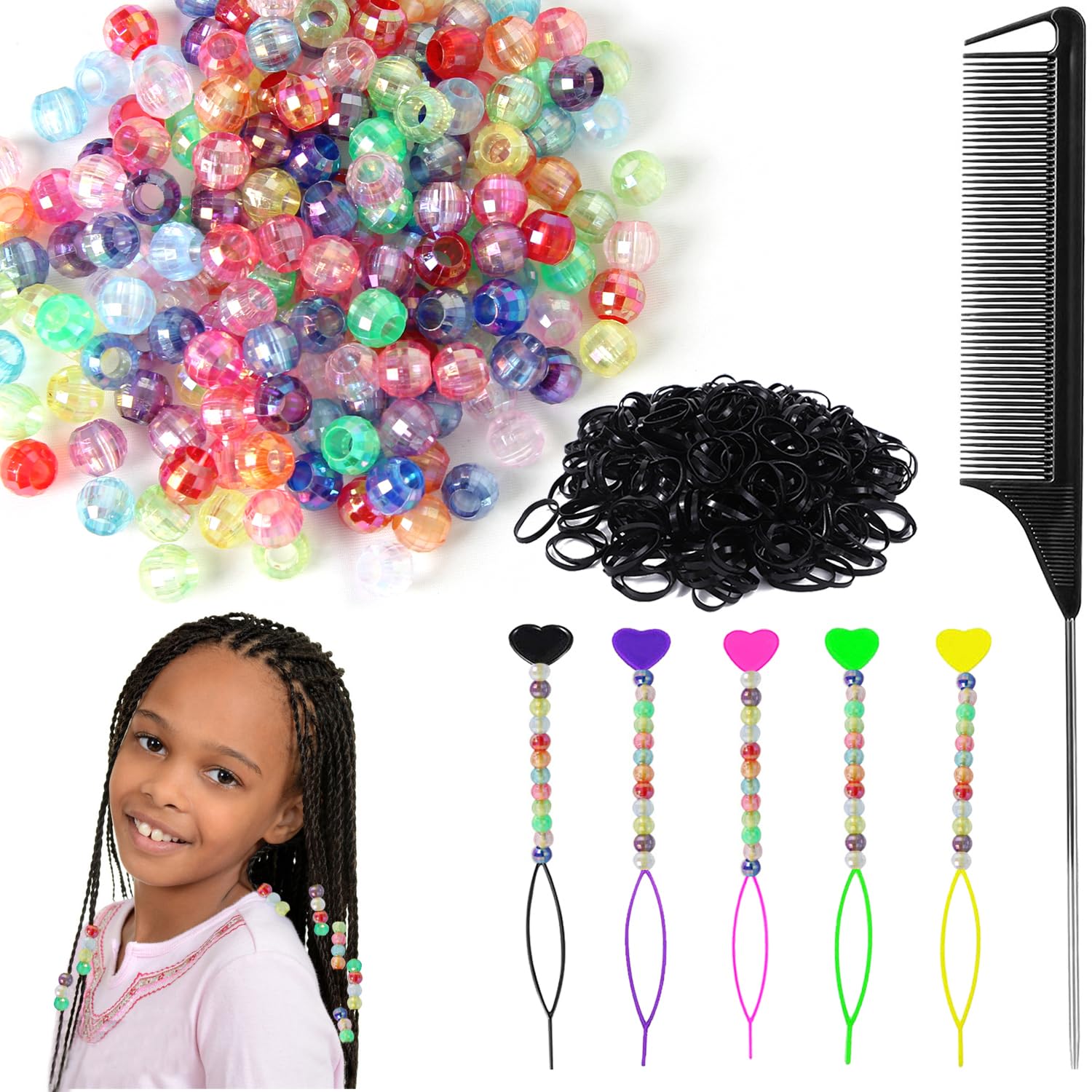 60 Cuentas Para El Pelo Niñas – Set De Formas En Morado (X, Redonda, Corazón) Con Ayuda Para Enhebrar, Ideales Para Trenzas Y Peinados Creativos