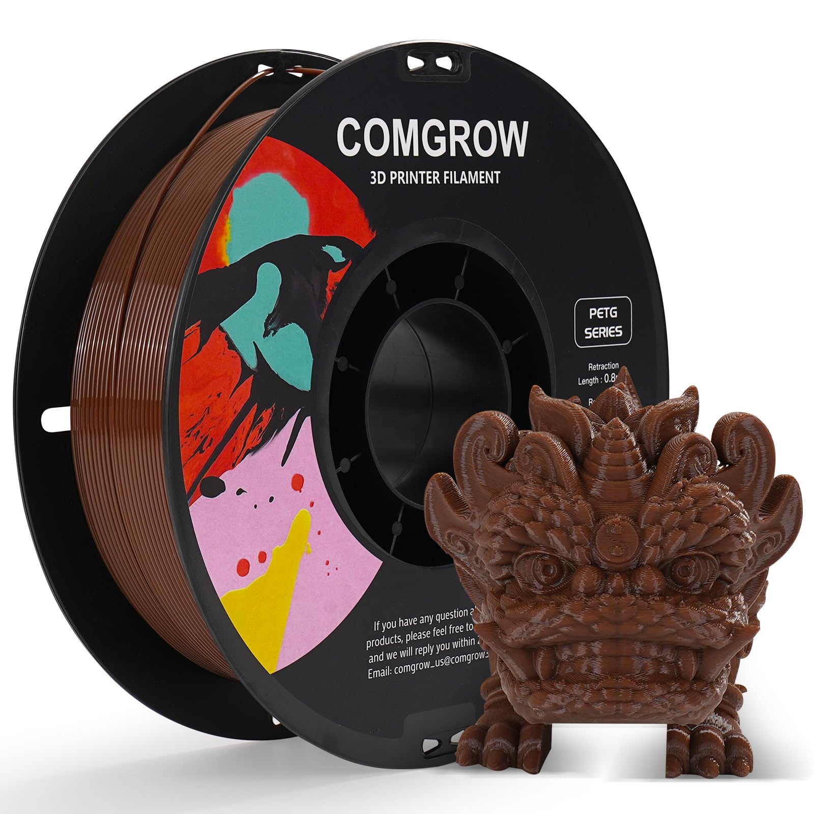 Comgrow PETG 3D Printer Filament 1.75mm, High Precision and Tough 3D Printer Filament 1kg (2.2LBS), Dimensional Accuracy +/- 0.02 mm, Fit Most 3D