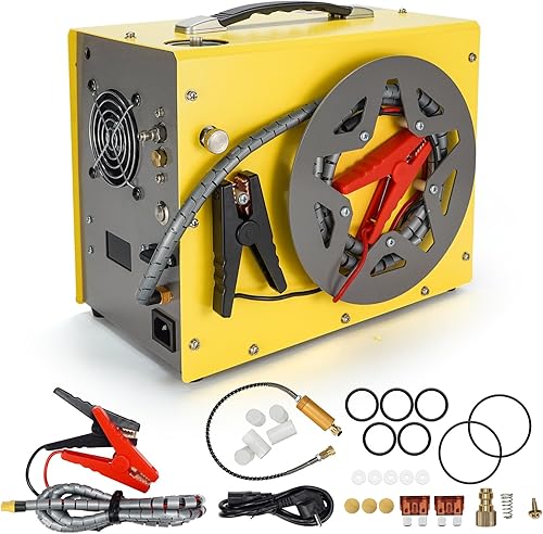 Compresor de aire PCP, parada automática alimentado por DC 12V Car or Home AC 110V220V, 4500Psi30Mpa300Bar sin aceiteagua, carrete de alambre diseño