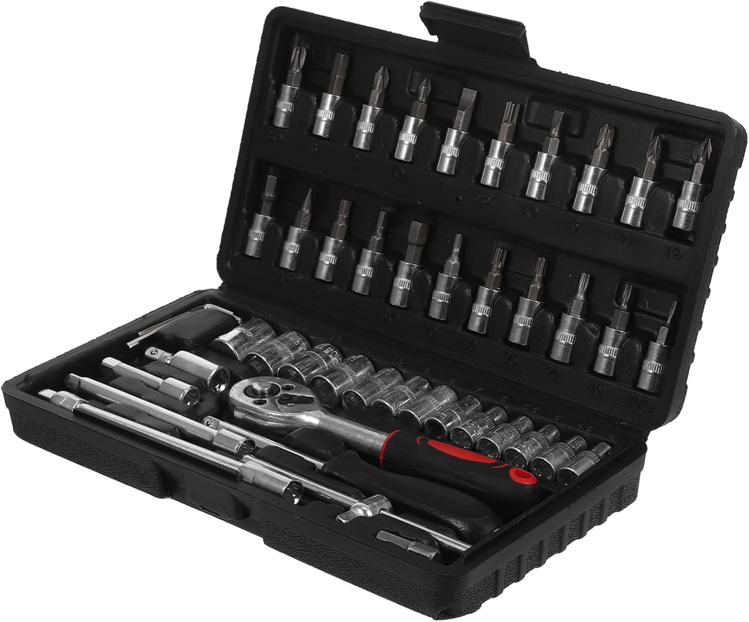 TEHAUX 46pcs Ratchet and Socket Tool Set Portable Automotive Repair Kit with Ratcheting Screwdriver Durable Carrying Case for Car Repairs and Mechanical Tasks