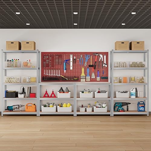 Miniatura 9 de ERGOMASTER Estantes de almacenamiento de garaje de 5 niveles, estantería de garaje de 1925 libras, estantería resistente, ajustable, sin pernos,