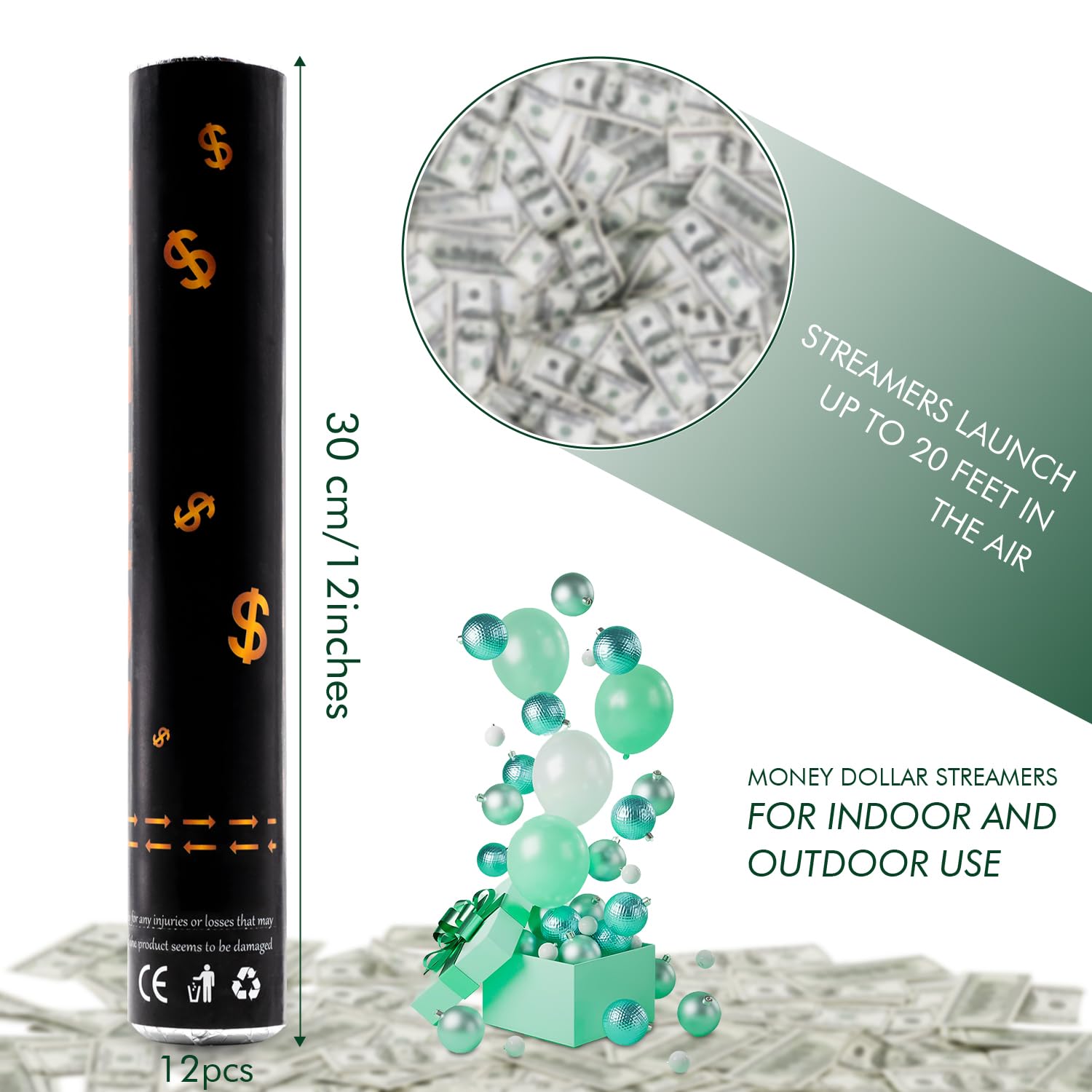 Amazon.com: Confetti Cannon Party Poppers 12 Pack 100 Dollar Bill Money  Paper Make it Rain 12 inch Confetti Shooters Bill Launcher for Business  Signing Opening Activities Birthday Party Celebration : Home & Kitchen