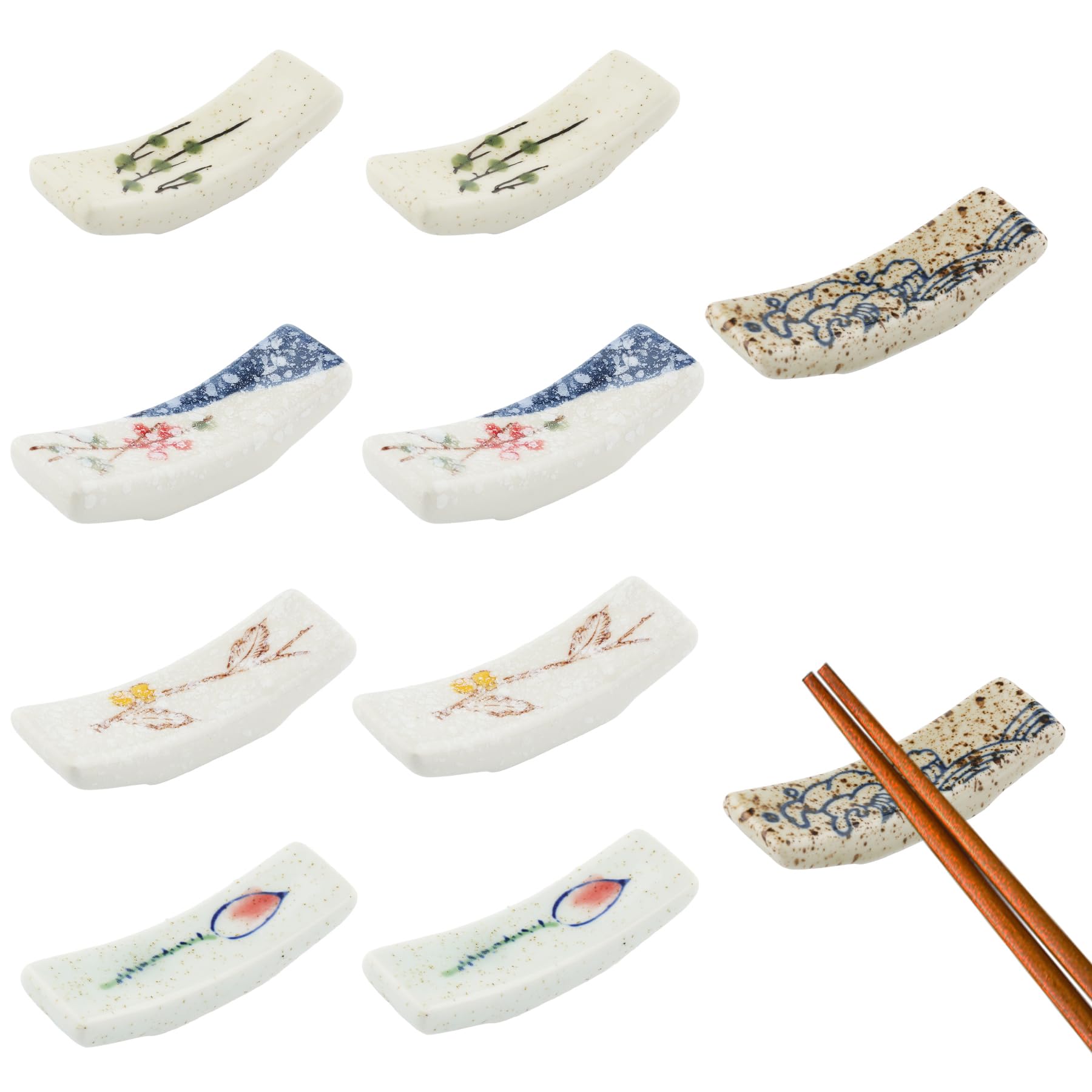 Chopstick Holder - 10PCS Hand-Painted Japanese Chopstick Rest, Ceramic Chopsticks Rest, Japanese Style Set of Ceramic Chopsticks, Kitchen Accessory, Spoon Fork Stand for Home Chop Sticks Stand Rests