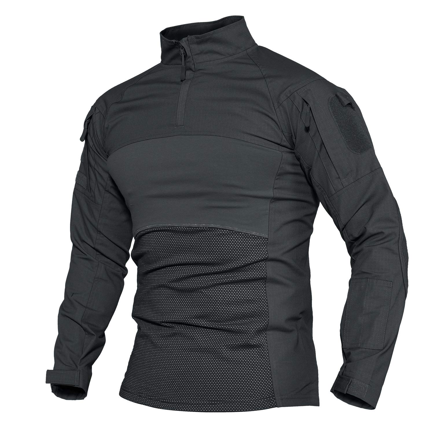 CRYSULLY Men's Military Shirt Tactical Pullover Long Sleeve T-Shirts 1/4 Zip Army Combat Slim Fit Top with Pockets