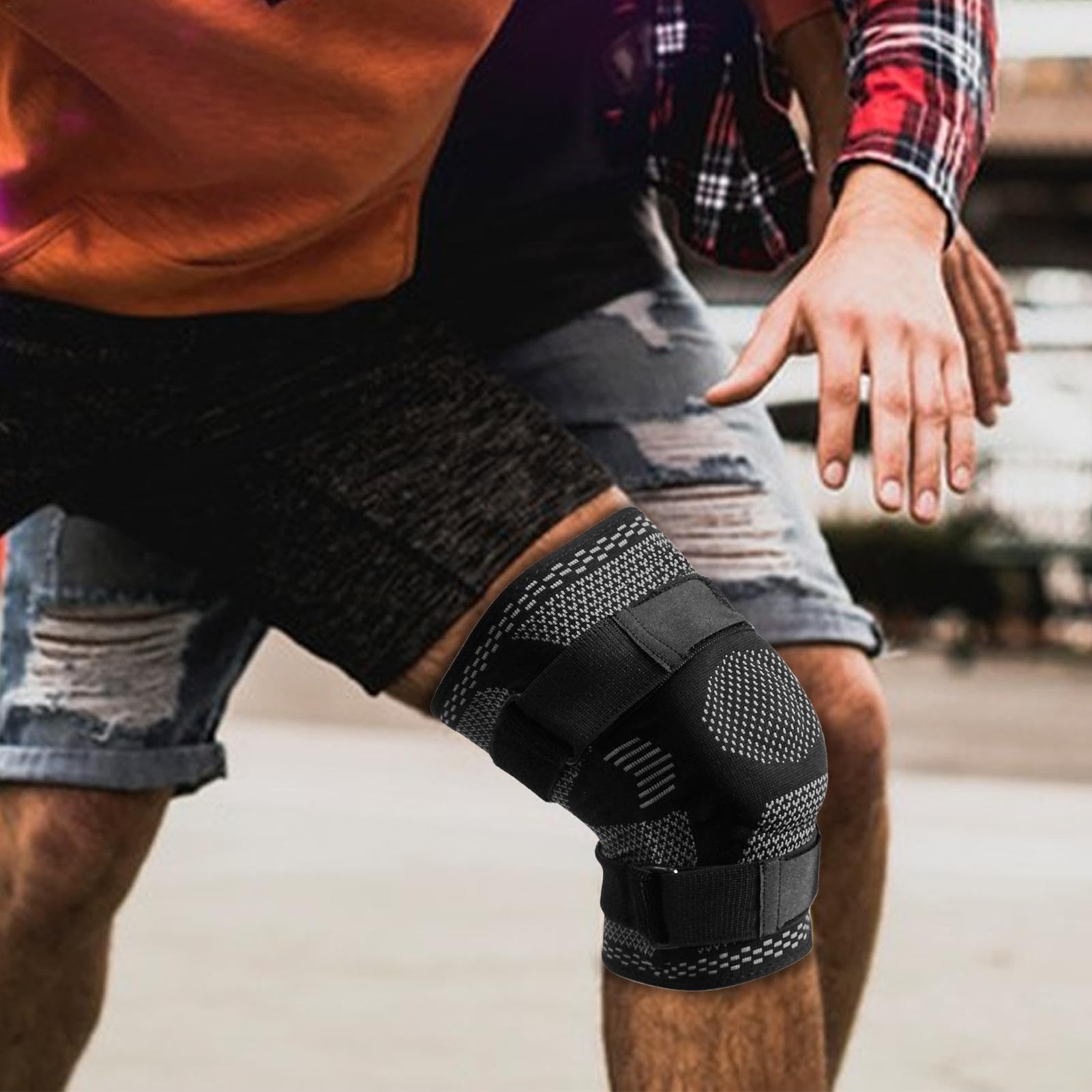 Generico Ginocchiere sportive, manica a compressione per ginocchio,Bretelle protettive imbottite per ginocchia e gambe traspiranti e imbottite - 1 paio di ginocchiere sportive elastiche antiscivolo