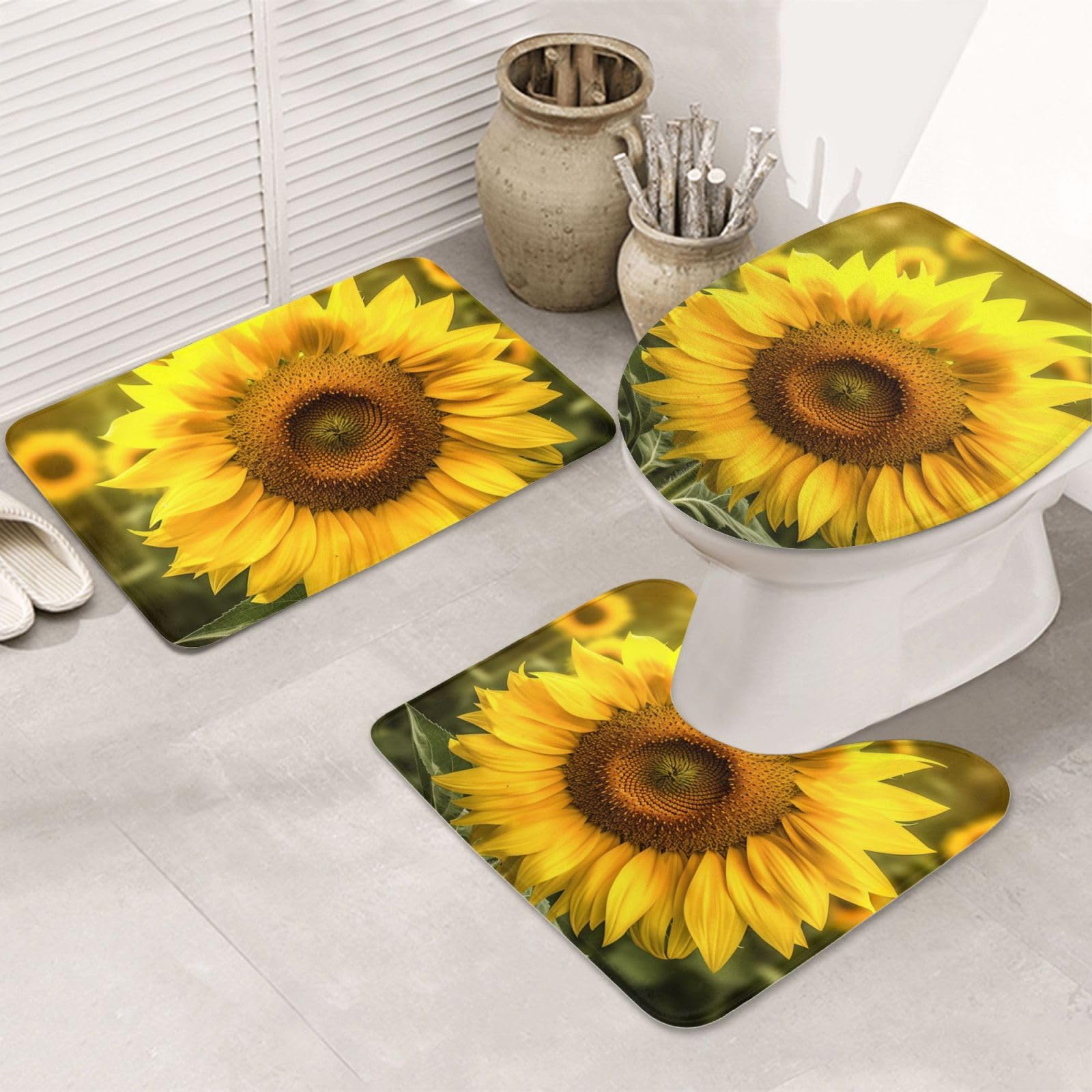 Tapis de bain tournesol lot de 3 pour décorer votre salle d'eau