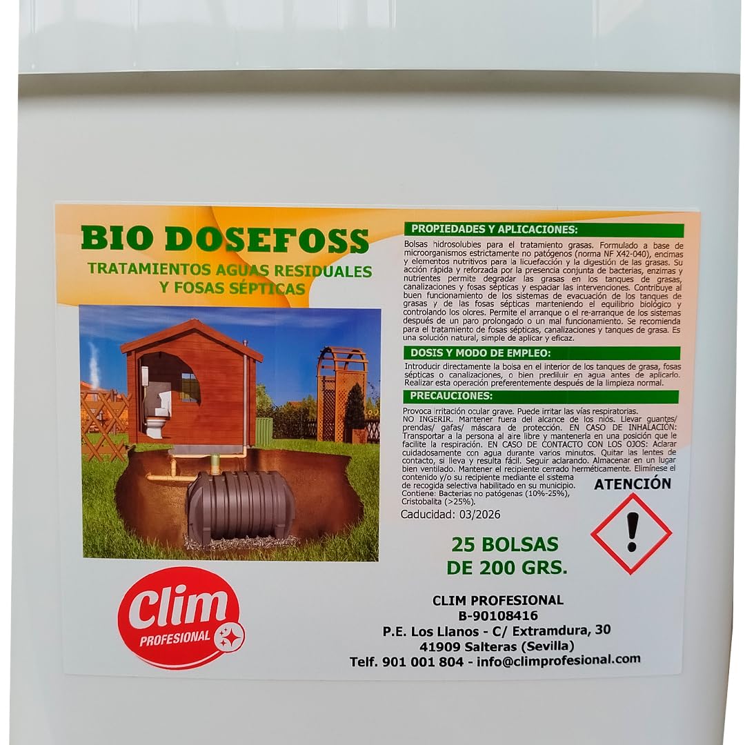 Activador enzimático biológico de fosas sépticas y depuradoras. Pack 5 kg. Degradación de materia orgánica, grasas, detergentes y celulosa en arquetas o fosas sépticas