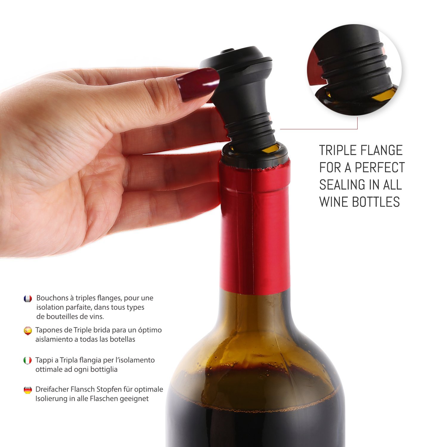 Set Tappo Sottovuoto Per Vino Con Pompa | 2 Tappi In Silicone E Pompetta