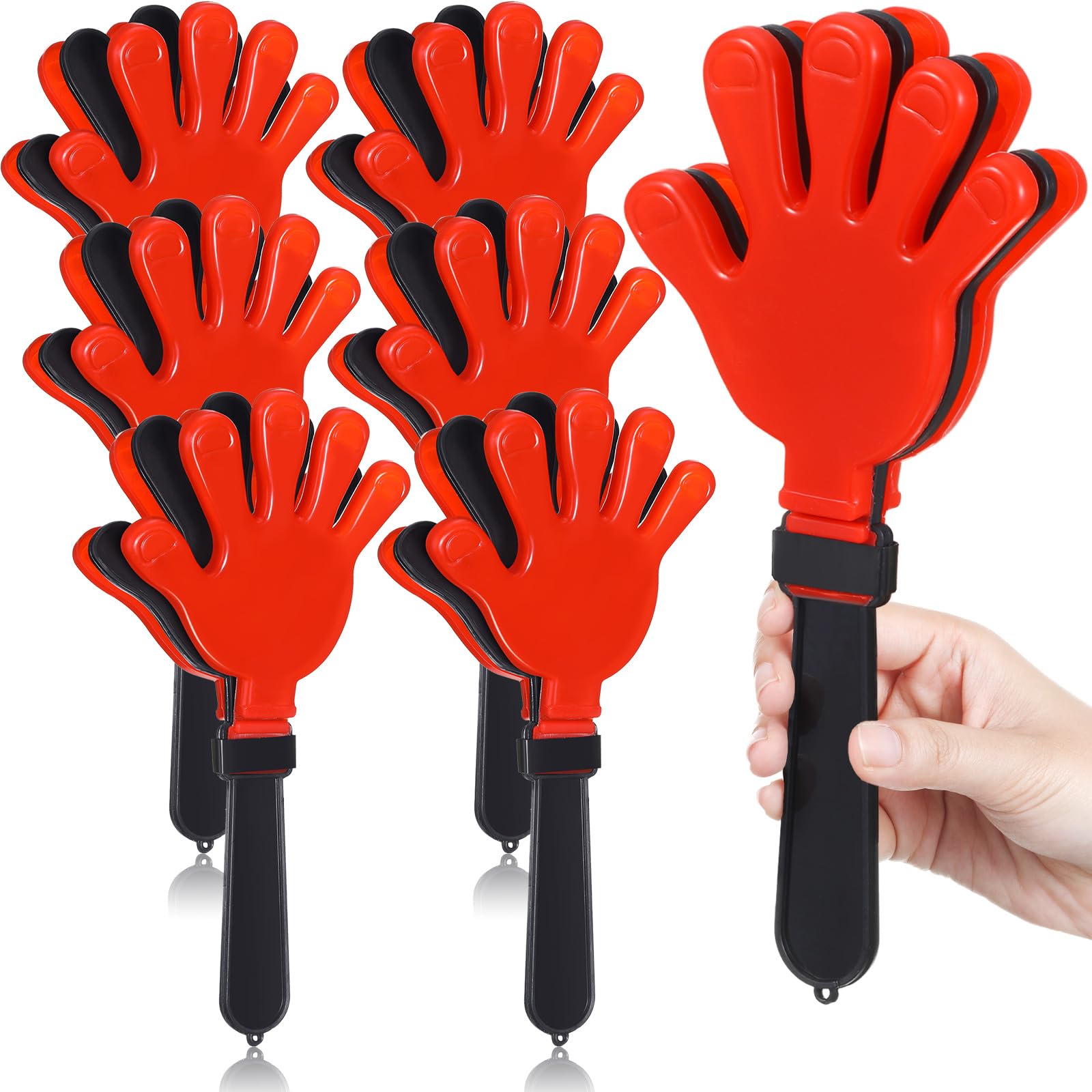 Poen 6 Pcs Jumbo 11 Inch Hand Clappers Noise Makers Giant Large Plastic Noisemakers for Sporting Event Dance Fiesta Birthday Accessories Party Supplies(Red and Black)
