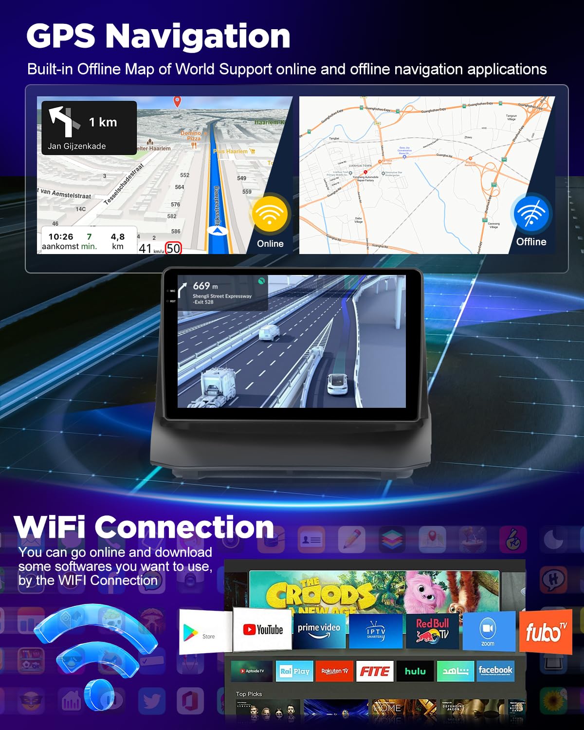 NHOPEEW 4+64G Android Autoradio per Ford Fiesta 2009-2017 con Wireless Carplay e Android Auto - Schermo incell da 9 pollici Supporto WiFi GPS Comandi al volante + Telecamera di retromarcia, Canbus