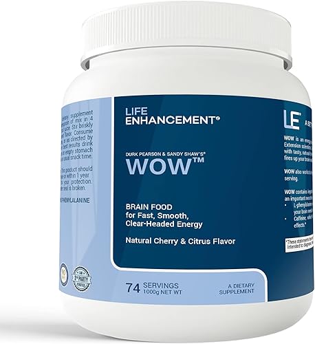 Life Enhancement Wow Drink Powder  Con B12, niacina, cafeína, taurina, fenilalanina, vitamina C y más  74 porciones