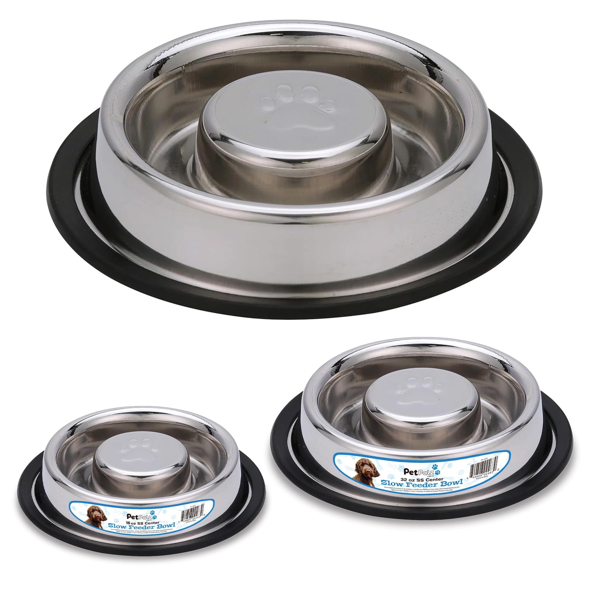 Center Slow Feeder Stainless Steel Dog Bowl, Non Slip, No Spill, Promotes Healthy Eating and Mental Stimulation, Dishwasher Safe (Small Medium 16 Oz)