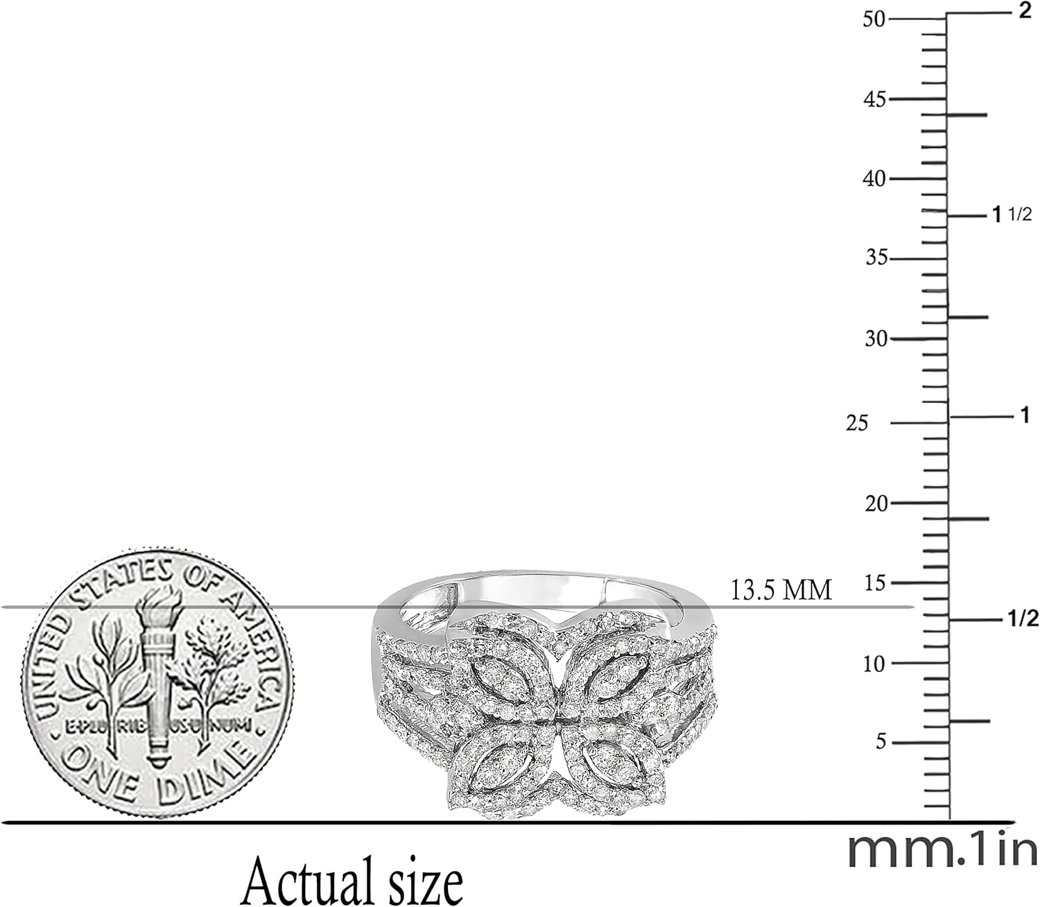 Dazzlingrock Collection Round Natural Diamond Marquise Butterfly Cluster Split Shank Cocktail Ring for Women (1.00 Ctw) in Real Solid Gold