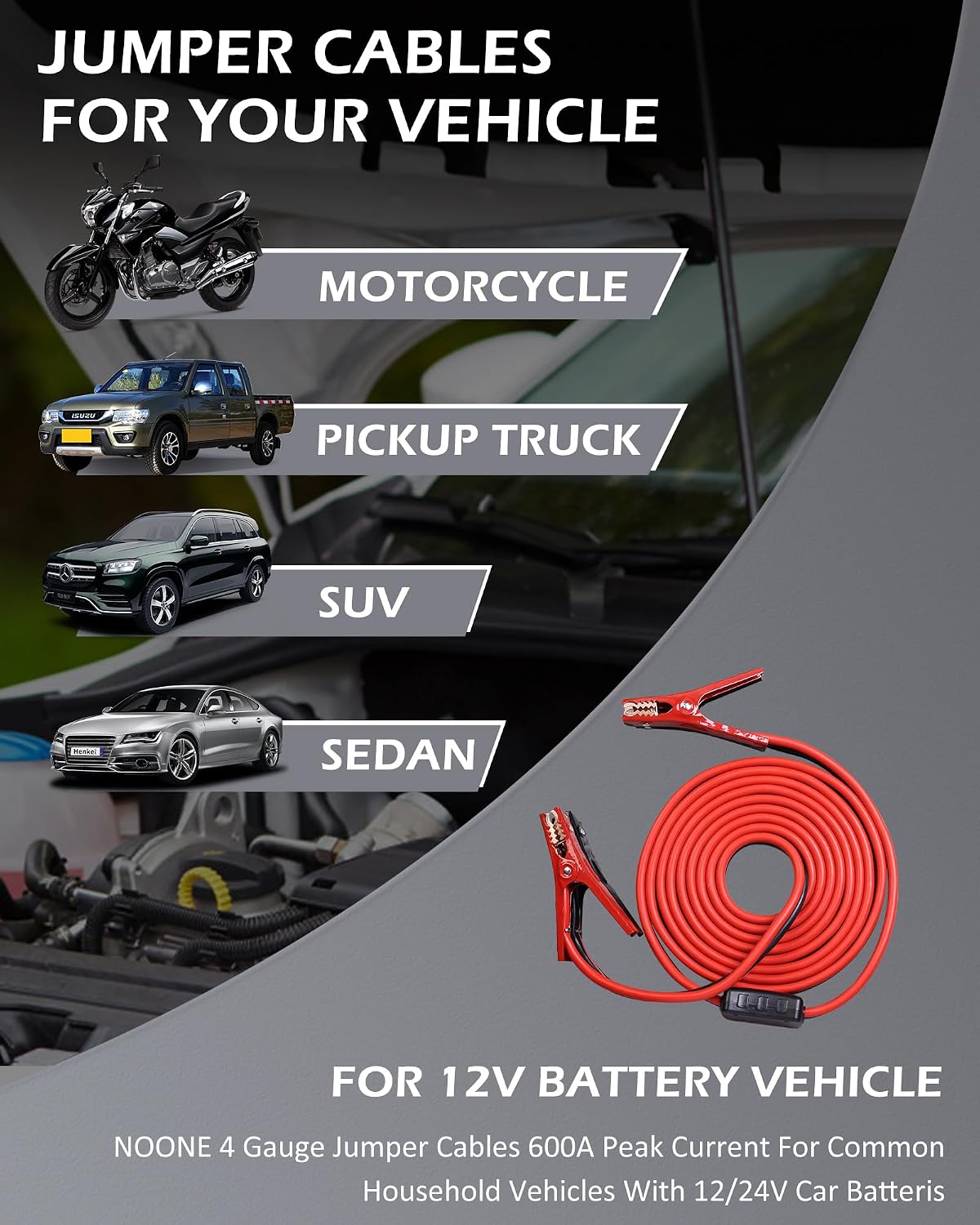 NOONE Jumper Cables with Smart-6 Protector, Professional Booster Cables 6 Gauge 16Feet (6AWG x 16Ft) with Carry Bag Included NOONE Jumper Cables with Smart-6 Protector, Professional Booster Cables 6 Gauge 16Feet (6AWG x 16Ft) with Carry Bag Included