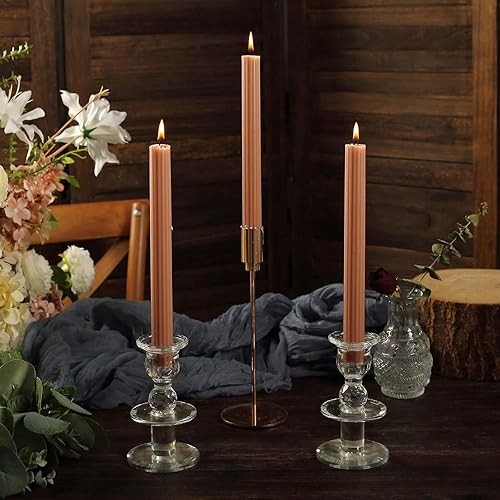 Miniatura 2 de Efavormart - Paquete de 5 velas cónicas de mecha acanalada sin perfume de 9 pulgadas, color beige, velas altas de cera con cinta