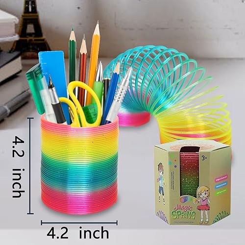 Miniatura 4 de Juguete de resorte helicoidal de arco iris gigante de 4.2 pulgadas, juguetes clásicos de descompresión de primavera, juguetes de escalera para niños