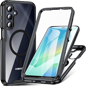 Magnetic for Samsung Galaxy A16/A17 5G/4G Case with Built-in Screen Protector, 360° Shockproof Military Grade Protection, Rugged Bumper Cover for Samsung A16/A17 5G/4G, Black