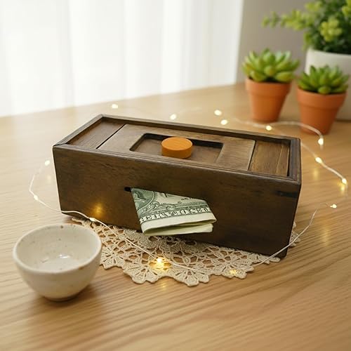 Miniatura 2 de Caja de rompecabezas Enigma Secret Discovery - Soporte para tarjetas de dinero y regalo en un candado de madera con compartimento oculto, alcancía,