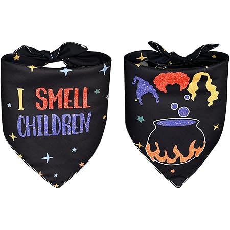 AVOIN colorlife Halloween I Smell Children Dog Bandana 2 Pcs, 30x20x20 inch Adjustable Sanderson Sisters Holiday Party Triangle Reversible Pet Scarf for Small Medium Large Dogs