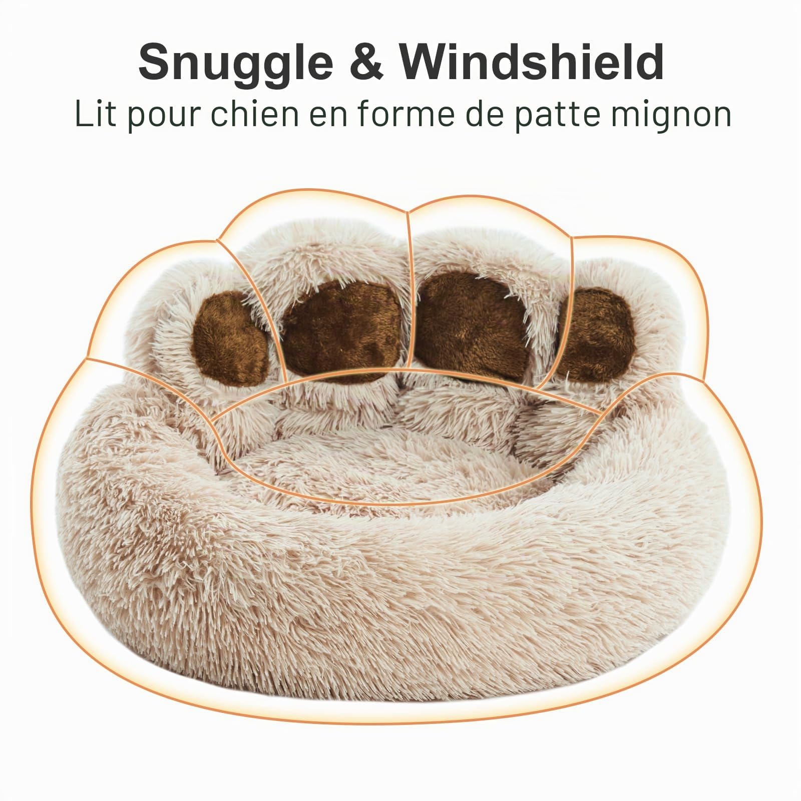 Jiupety Lit pour Chat de Forme de la Patte, Panier Chat Moelleux en Forme de Beignet, Moyen Format Le diamètre est de 56 cm, Confortable et Doux, Lavable en Machine Dog Cat Bed, Camel