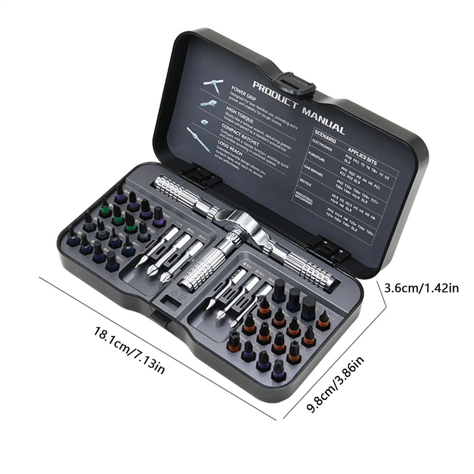 Set Cacciaviti A Cricchetto Portatile Precisione Ergonomica 40 In 1 | Kit Punte Multifunzione per auto, meccanico, elettricista, elettronica, edilizia, falegnameria, idraulica, industria