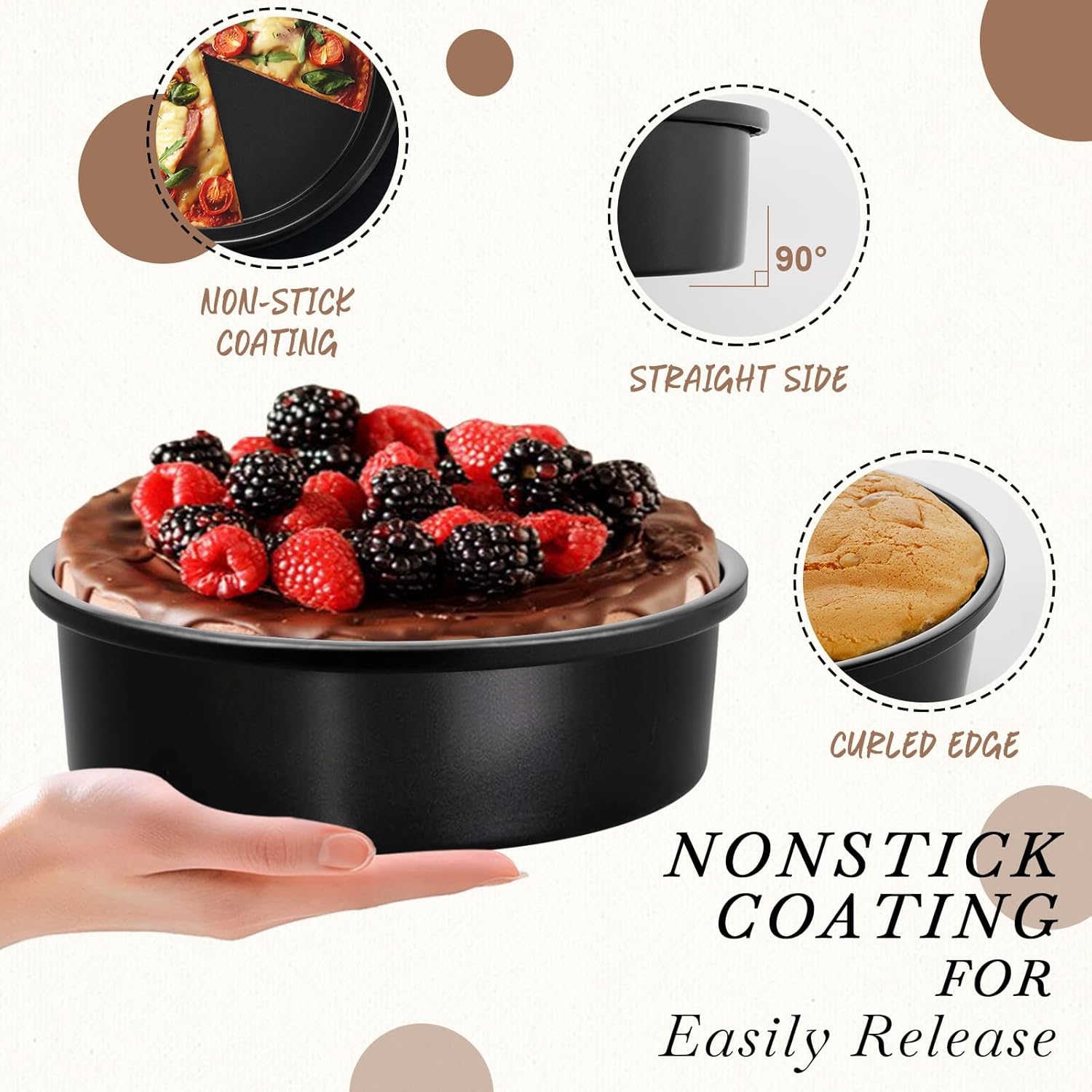 AIVIKI 8-Inch Round Cake Pan Set of 3, Nonstick Smash Cake Baking Pans Tins with 100 Pieces Parchment Paper, Carbon Steel Bakeware for Birthday Christmas, Oven & Dishwasher Safe - Image 3