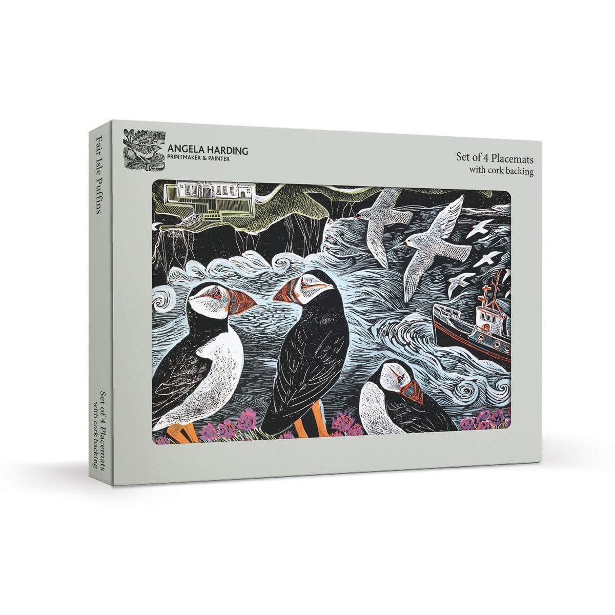 Angela Harding Puffins Set of 4 Cork Backed Placemats