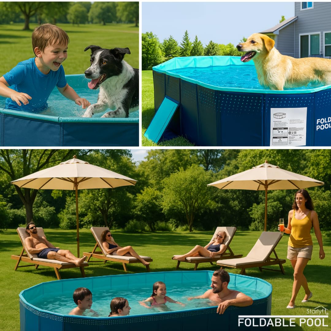 INDUSTEX Foldable Swimming Pool -600L- PVC Garden Paddling Pool – Portable Rectangular Outdoor Pool 180x110x50cm – Easy Assembly, Durable & Space-Saving Summer Family Pool — view 7