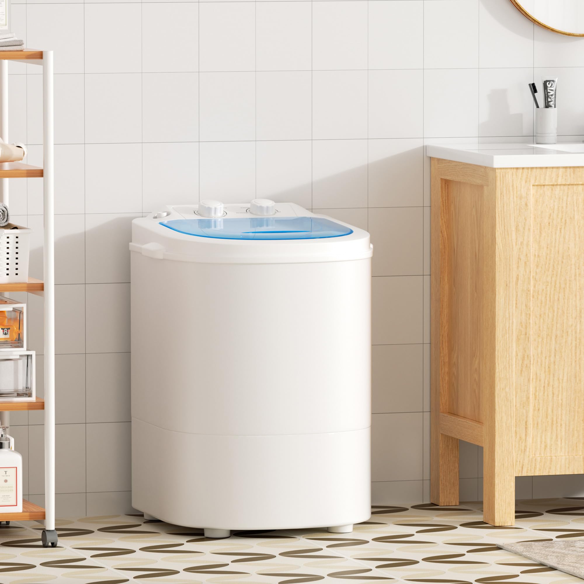 Greenvelly - Lavadora portátil, lavadora pequeña con cesta giratoria, lavadora portátil de 7 libras para apartamentos, dormitorios (blanco azul)
