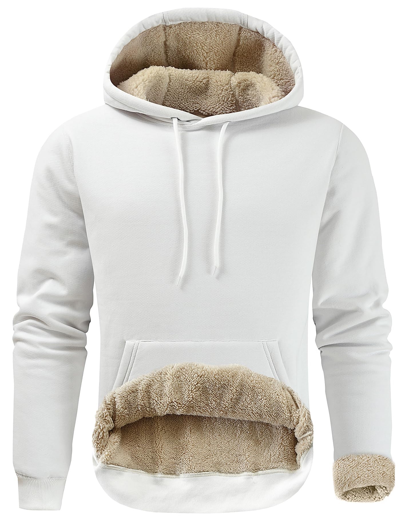 Men's Cotton Fleece Pullover Hoodie Sherpa Warm Hooded Sweatshirt