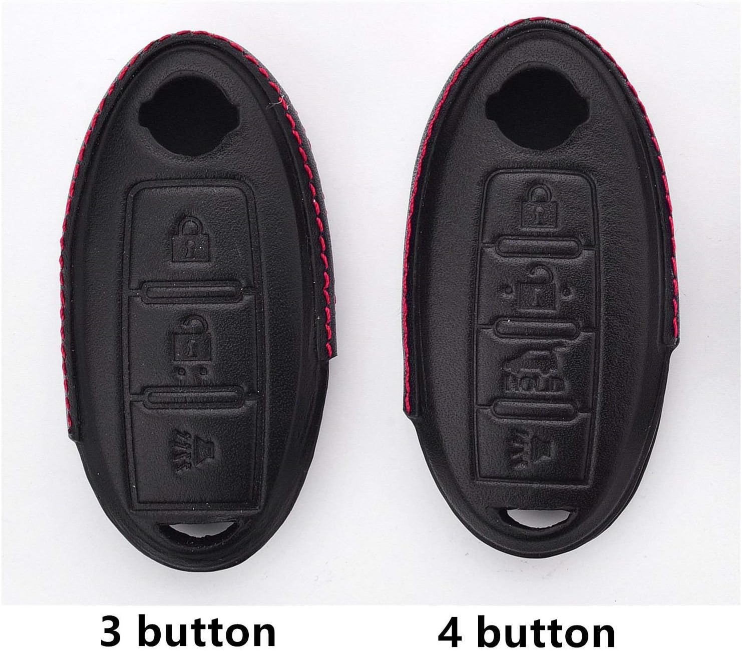 Men Women Genuine Leather Key Fob Cover for Nissan 370Z Altima Armada Frontier GT-R Leaf Maxima Murano Pathfinder Rogue Sentra Titan Versa Car Key Case with Keychain - Black - 3 Buttons