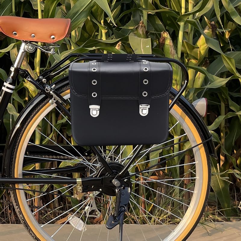 TentHome Rücksitz Seitentaschen Doppelte Fahrrad Gepäckträgertasche PU Leder Retro Fahrradtasche für Gepäckträger Hinterradtasche Schwanz Gepäck für Motorrad Rennrad Mountainbike Schwarz B Sport & Freizeit