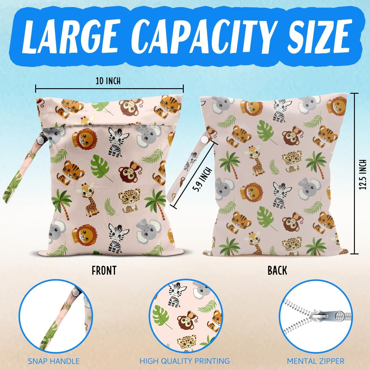 Wet Bag for Baby Swimsuit Dirty Clothes Diaper Yoga Gym, Wet Dry Bag, Beach Vacation Essential for Travel Poor Bathing Daycare Diapers Giraffe Zebra Tiger image 2 of 6 B0FFZ8YFCB