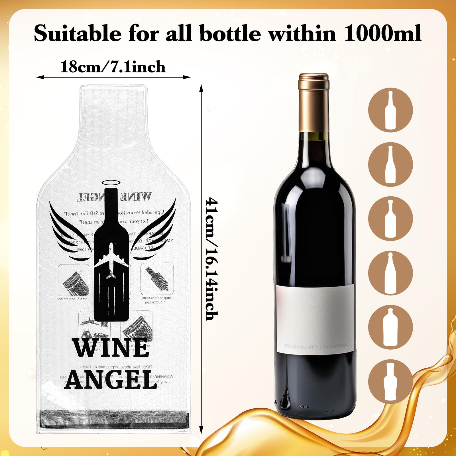 Lot de 6 sacs de voyage réutilisables pour bouteille de vin – Manchon d'expédition incassable, anti-fuite et double couche à bulles de vin, sacs à vin de voyage pour valises