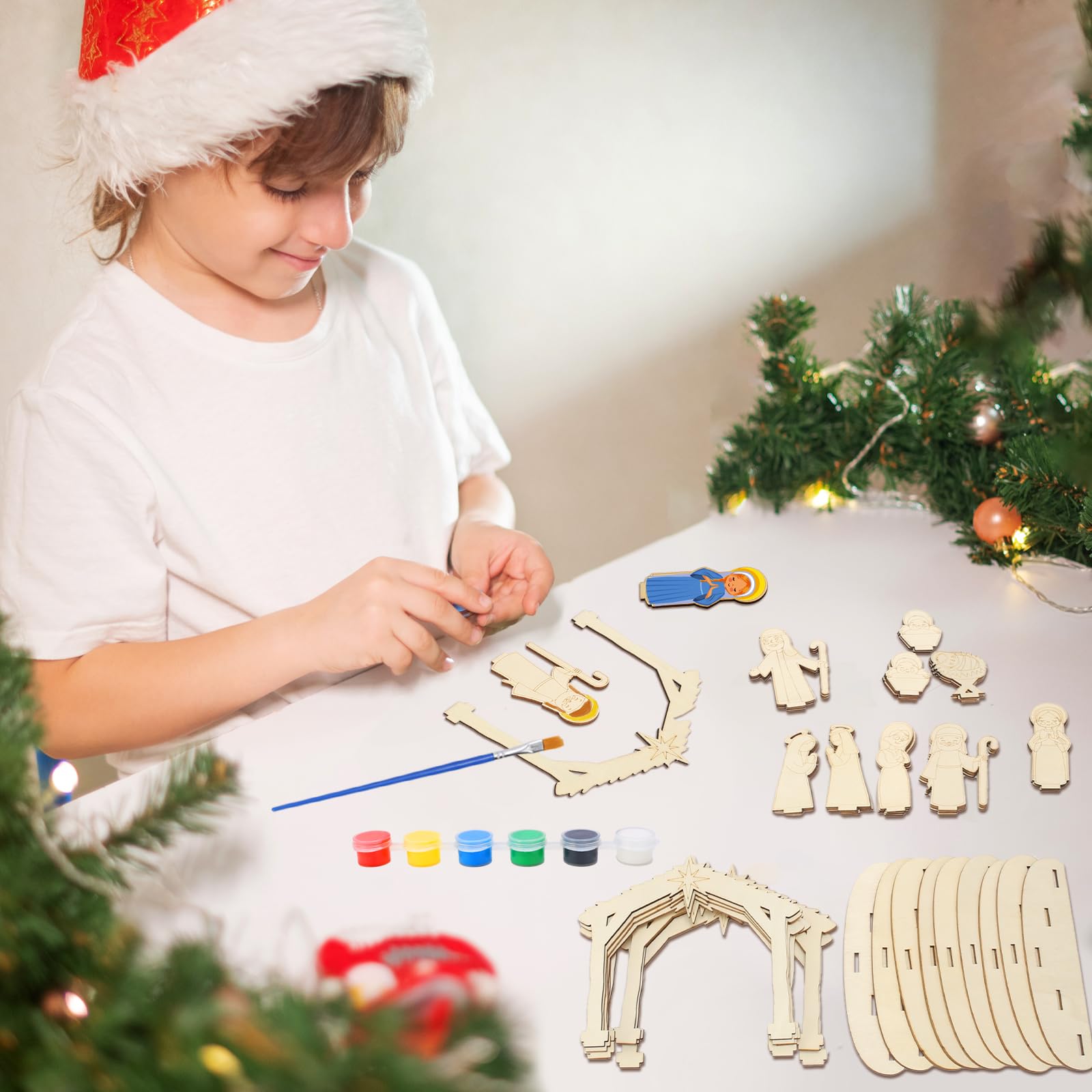 MONCAP 12pz Addobbi Natalizi Gesù Nascita Craft 13.3x3.4x11.6cm Nascita Ornamenti in LegnoDecorazione Natalizia Presepe NascitaDecorazioni Natale Legno-per Addobbi Natale Epifania
