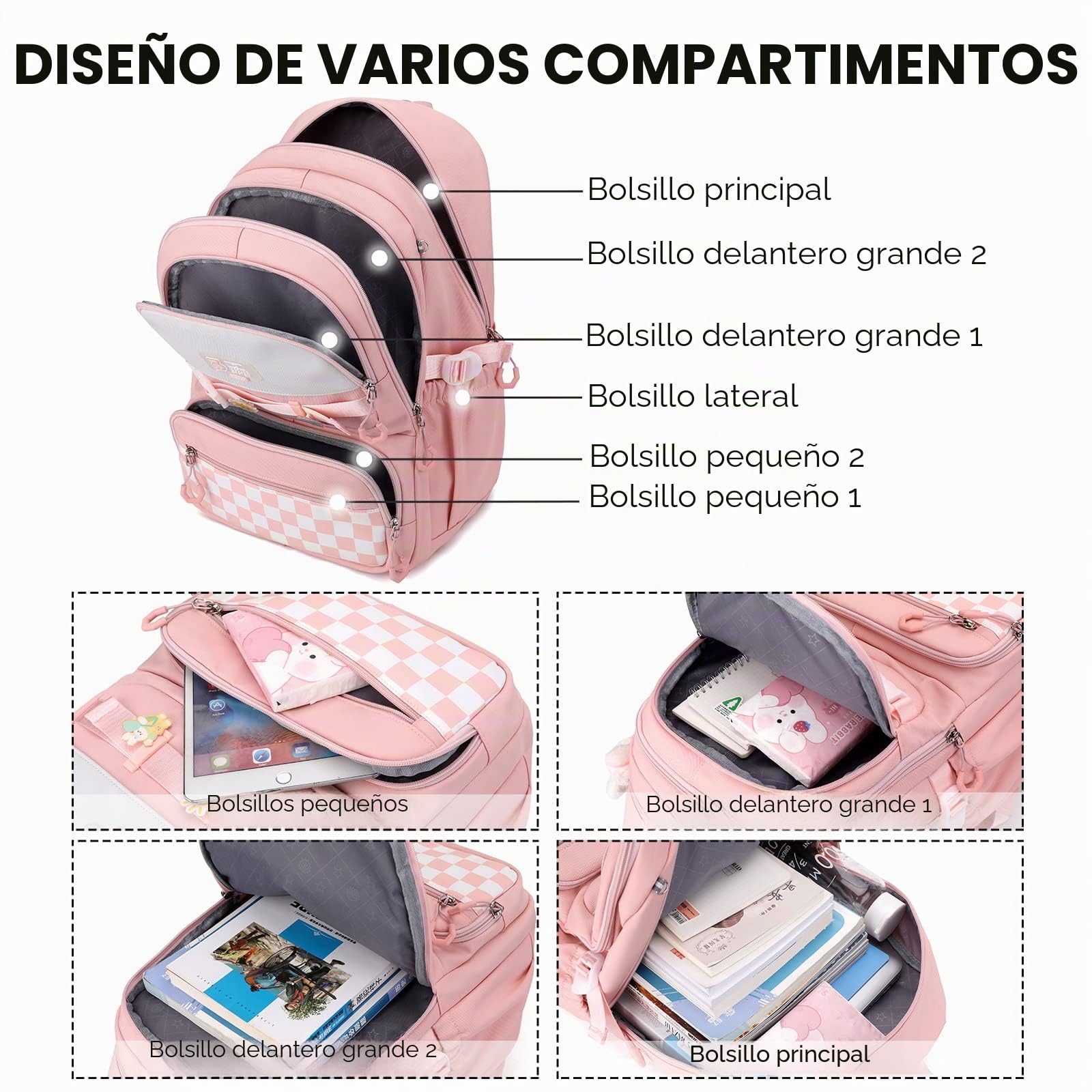 Amythe Mochila Escolar Niña Adolescente, Mochilas Infantil Informal Gran Capacidad, Bonita Mochila de Viaje Impermeable para Niñas de 10 12 14 16 años,Adapta para Ponerla en Carro, L