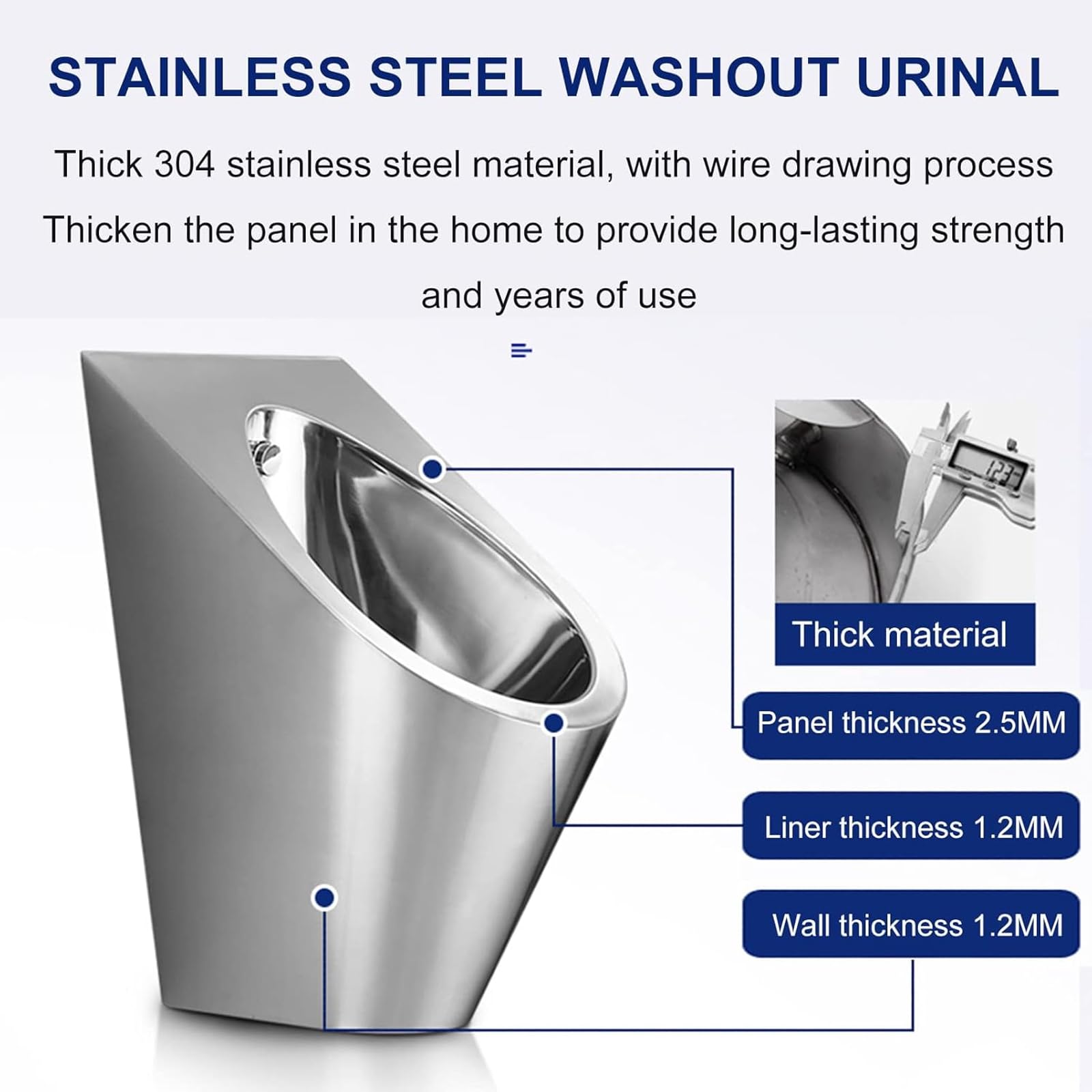 iumLeap High-Efficiency Washout Urinal Bathroom Wall-Hung Urinal, Stainless Steel Urinal Funnel Toilet with Induction Flush Valve, Automatic Urinal Flushing kit